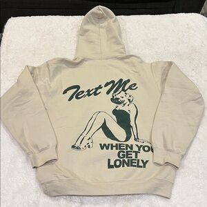 Lonely ghost hooded sweatshirt text me when you get lonely size small cream